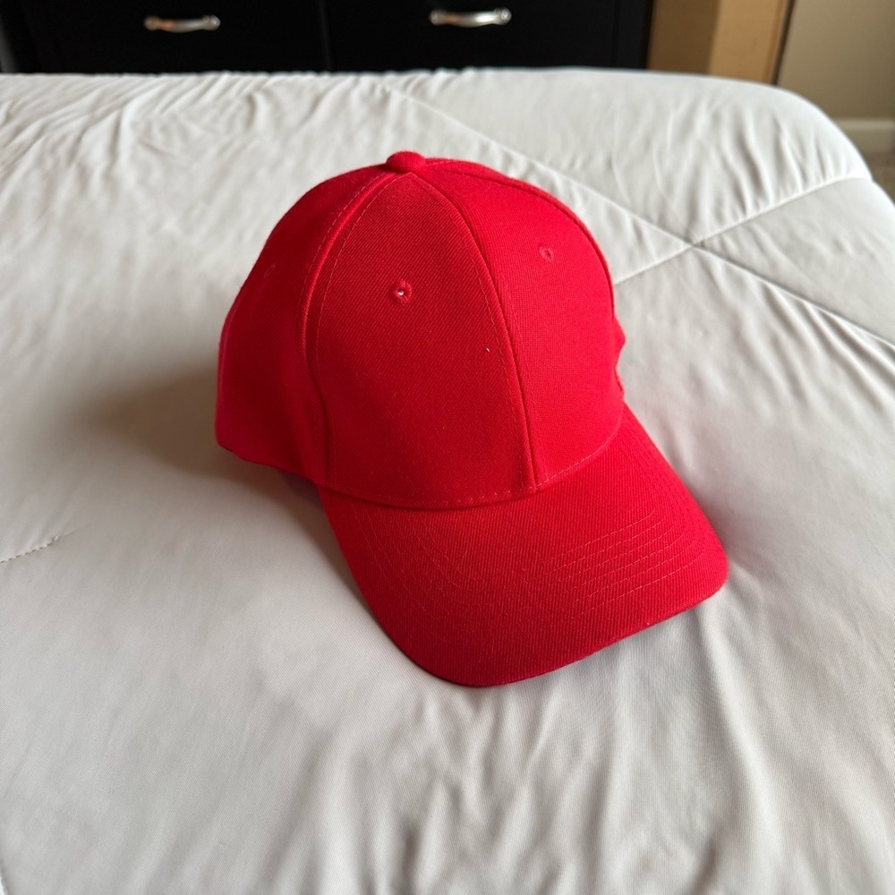 Vibrant Red Baseball Cap Velcro Adjustable Strap Structured Hat